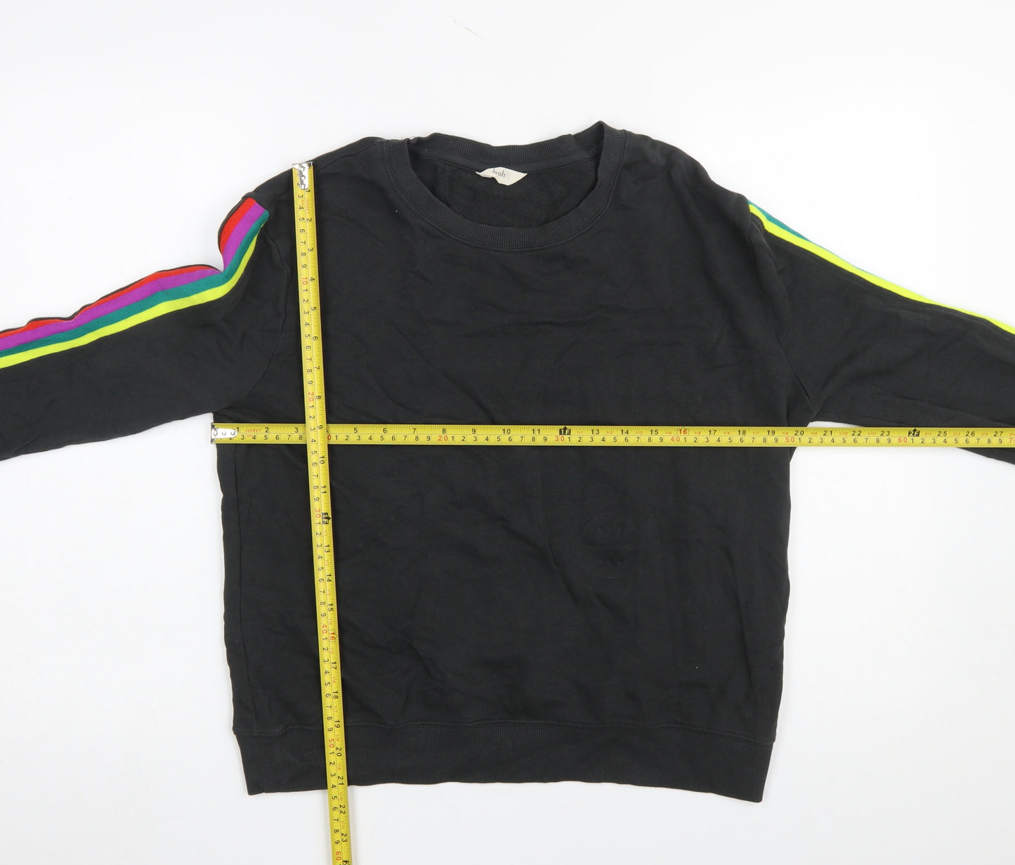 Hush Womens Black Rainbow Stripe Cotton Crew Neck Sweatshirt Size S