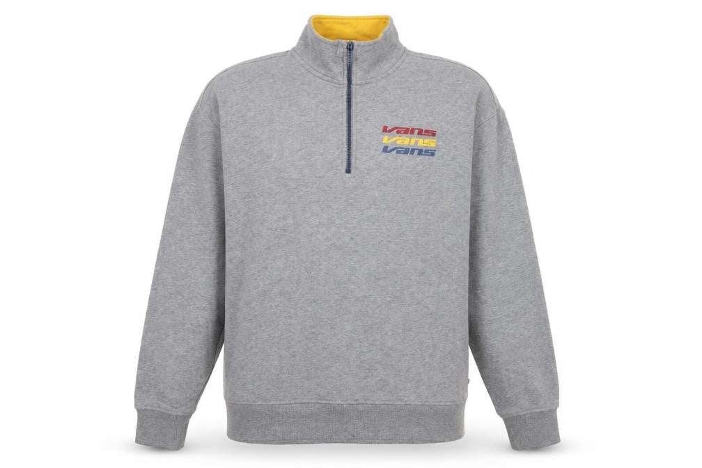 Front view of Vans Men's Grey XS 1/2 Zip High Neck Graphic Sweatshirt