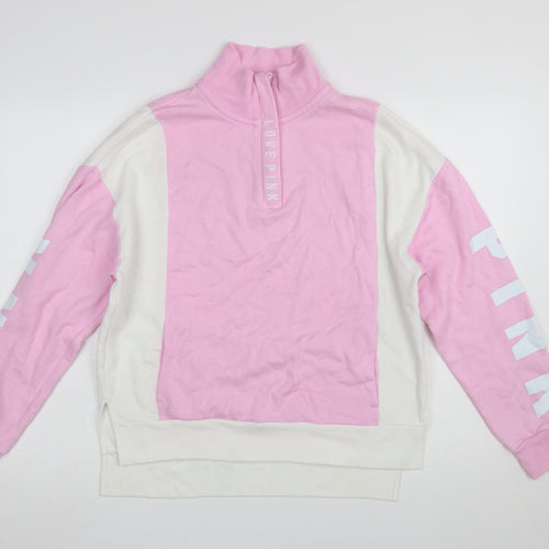 Victoria's Secret PINK Women's Pink & White 1/4 Zip Sweatshirt XS