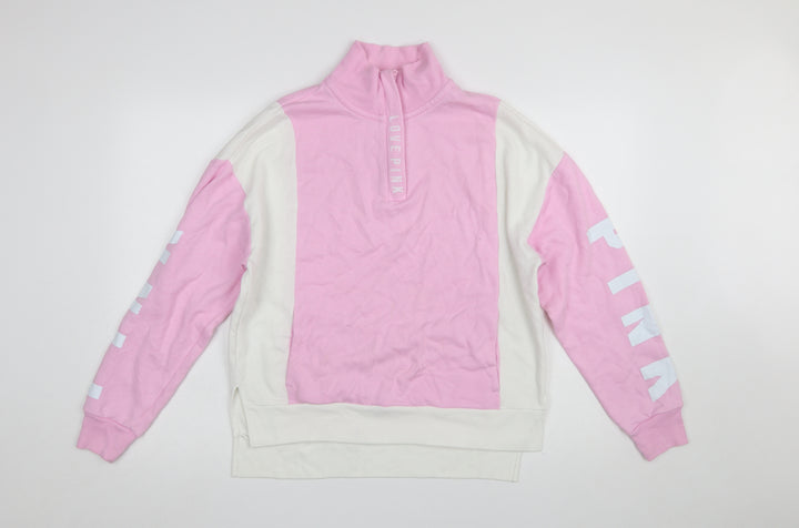 Victoria's Secret PINK Women's Pink & White 1/4 Zip Sweatshirt XS