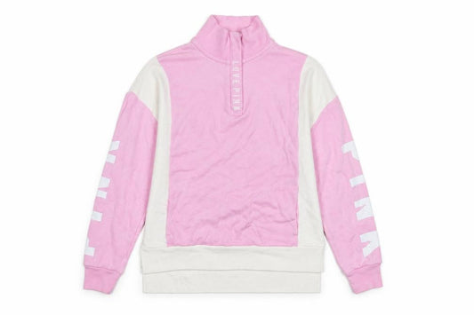 Front view of Victoria's Secret PINK Women's Pink & White 1/4 Zip Sweatshirt XS
