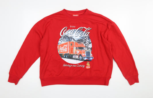 Front view of Primark Coca-Cola Red Christmas Graphic Sweatshirt Women M 12/14 Pullover