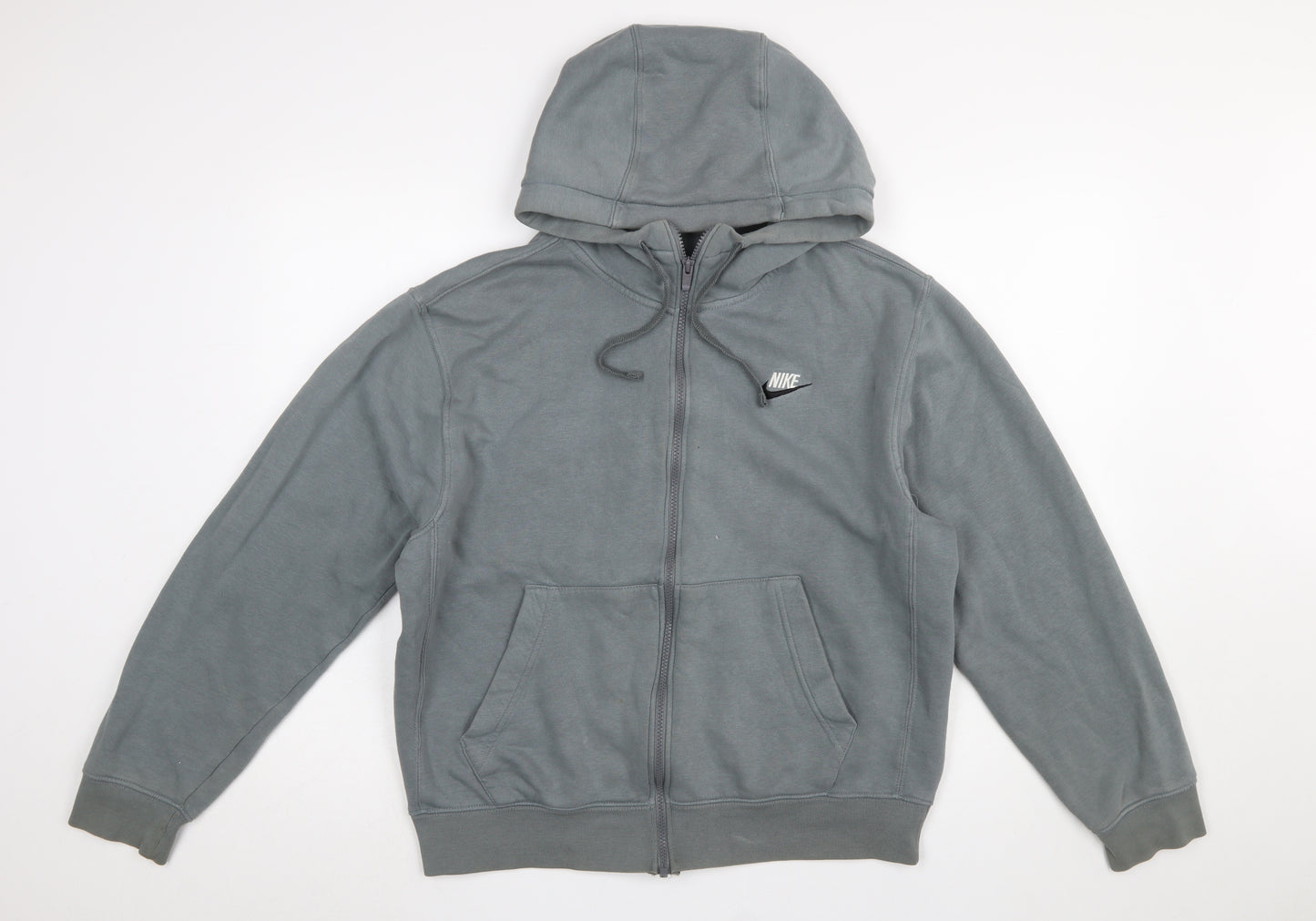 Nike Men's Grey Full Zip Hoodie Size S Regular Fit Fleece Zip Logo
