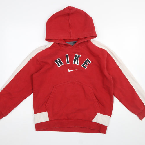 Nike Boys Red Pullover Hoodie Size L 10-12 Cotton Blend with Logo Design