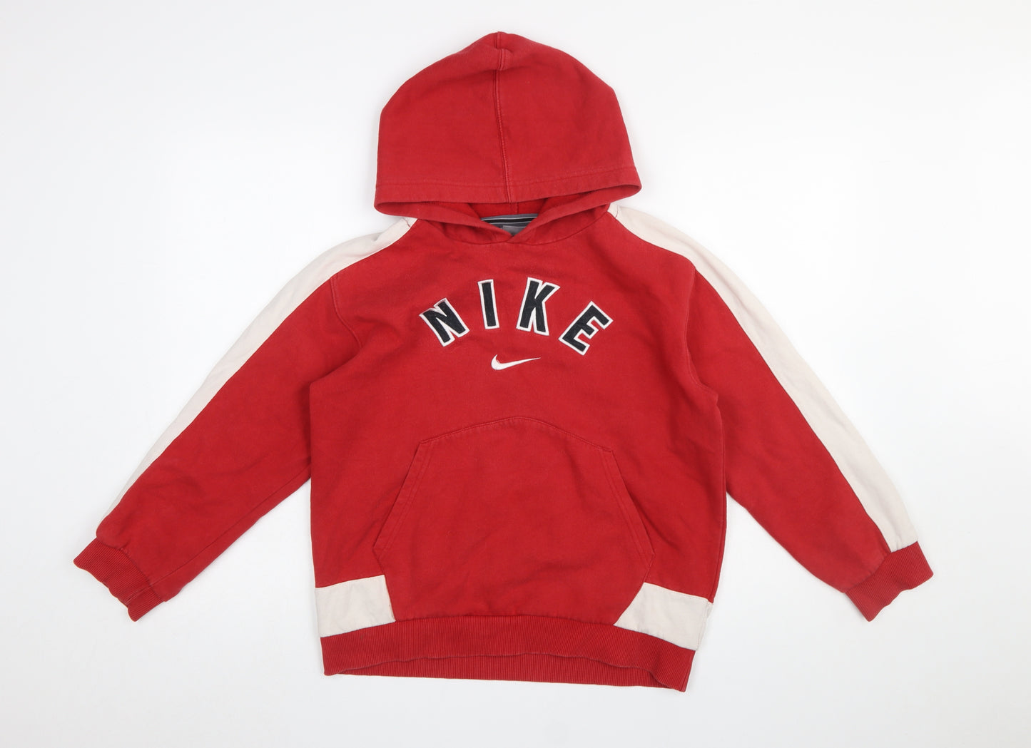 Nike Boys Red Pullover Hoodie Size L 10-12 Cotton Blend with Logo Design