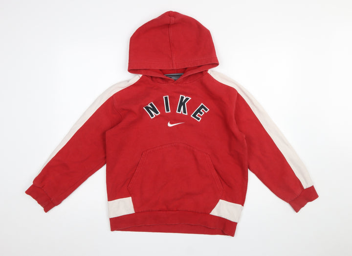 Nike Boys Red Pullover Hoodie Size L 10-12 Cotton Blend with Logo Design
