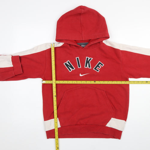 Nike Boys Red Pullover Hoodie Size L 10-12 Cotton Blend with Logo Design