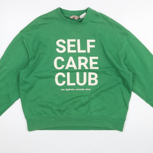 H&M Women's Green Self Care Club Sweatshirt Size S Cotton Blend
