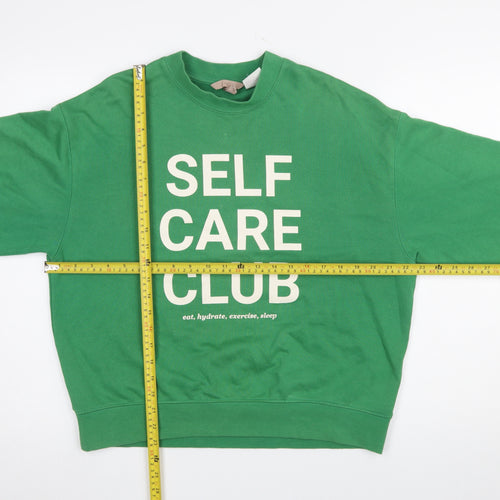 H&M Women's Green Self Care Club Sweatshirt Size S Cotton Blend