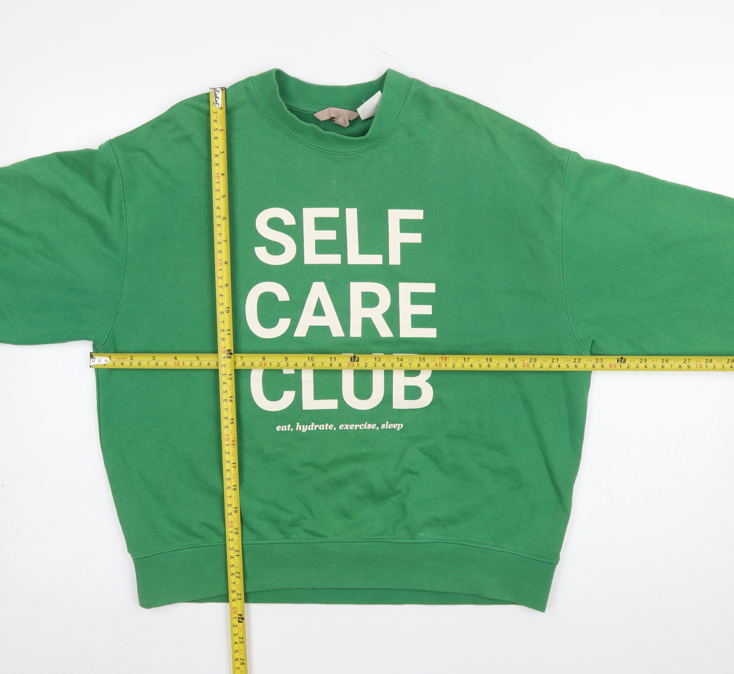 H&M Women's Green Self Care Club Sweatshirt Size S Cotton Blend