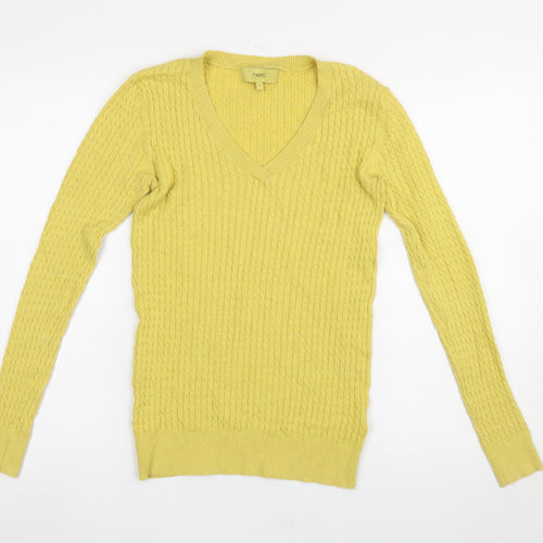 Next Women’s Yellow V-Neck Cable-Knit Jumper Size 8