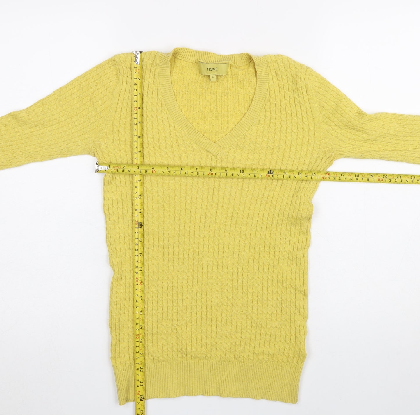 Next Women’s Yellow V-Neck Cable-Knit Jumper Size 8