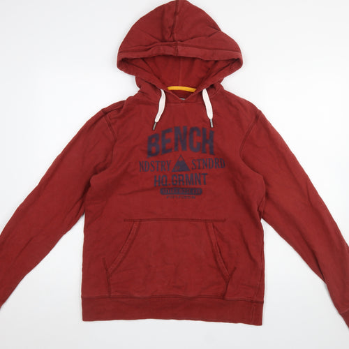 Bench Men's Red Pullover Hoodie Medium Graphic Logo Hooded Sweatshirt