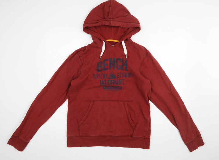 Bench Men's Red Pullover Hoodie Medium Graphic Logo Hooded Sweatshirt
