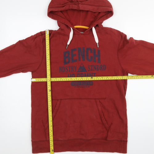 Bench Men's Red Pullover Hoodie Medium Graphic Logo Hooded Sweatshirt