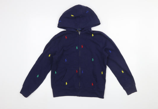 Polo Ralph Lauren Boys Navy Full Zip Hoodie M (10-12) Multicoloured Logo