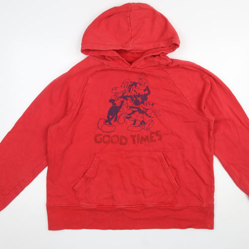 Disney Women Red Hoodie Medium Mickey Graphic Pullover Sweatshirt