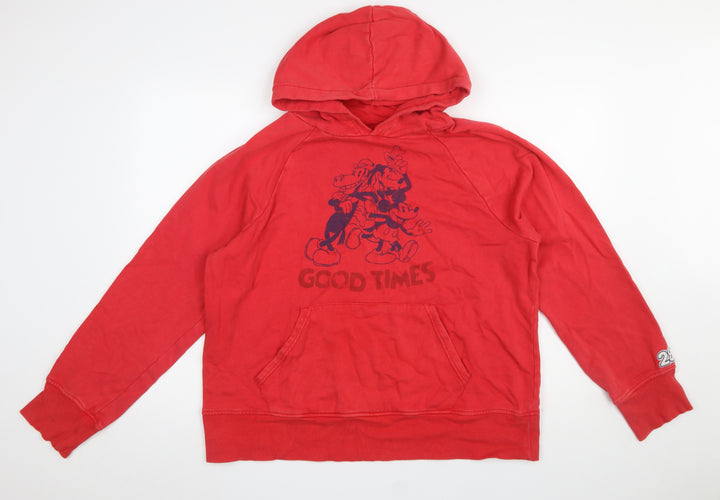 Disney Women Red Hoodie Medium Mickey Graphic Pullover Sweatshirt