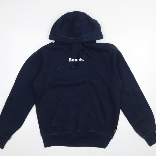 Bench Men's Blue Pullover Hoodie M Logo Fleece Long Sleeve