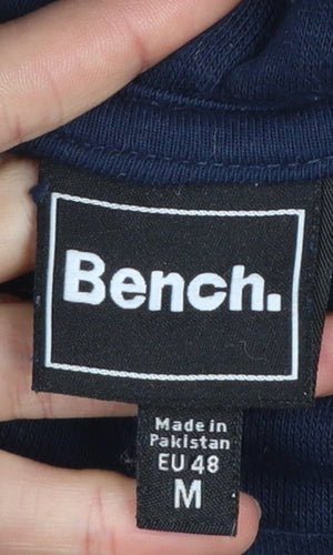 Bench Men's Blue Pullover Hoodie M Logo Fleece Long Sleeve