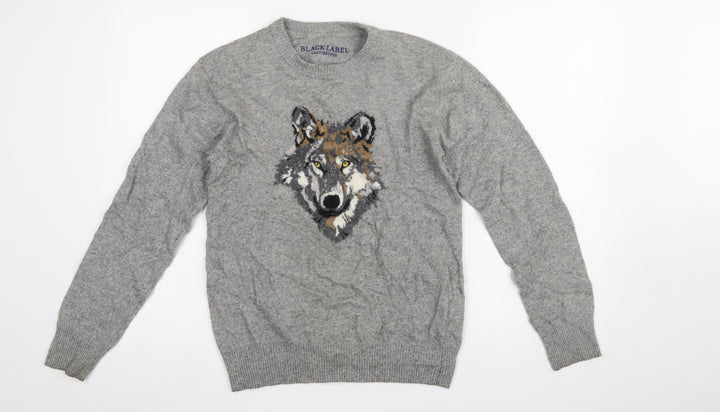 Black Label Crestbridge Women's Grey Wool Wolf Jumper M