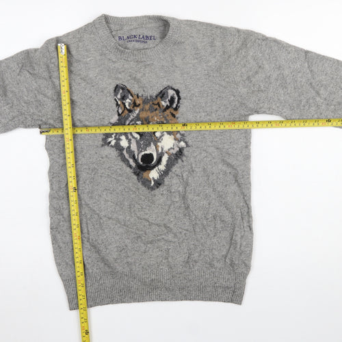 Black Label Crestbridge Women's Grey Wool Wolf Jumper M