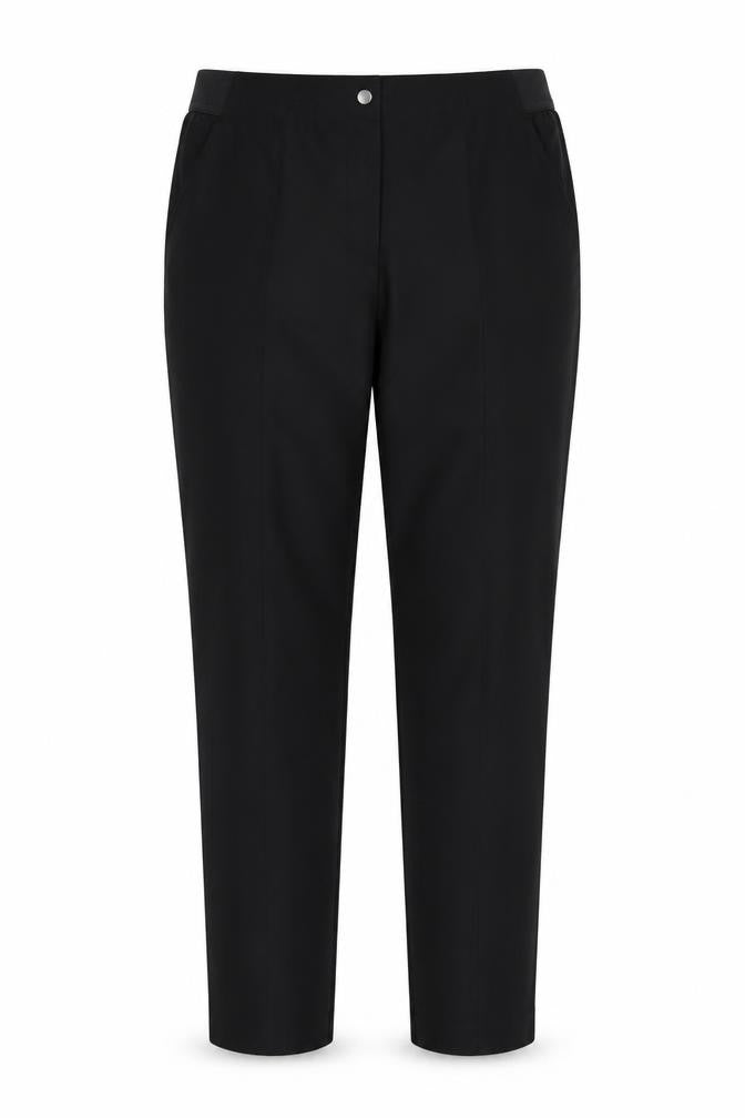 Front view of Gallery women’s black, size UK 12, straight leg trousers with stretch