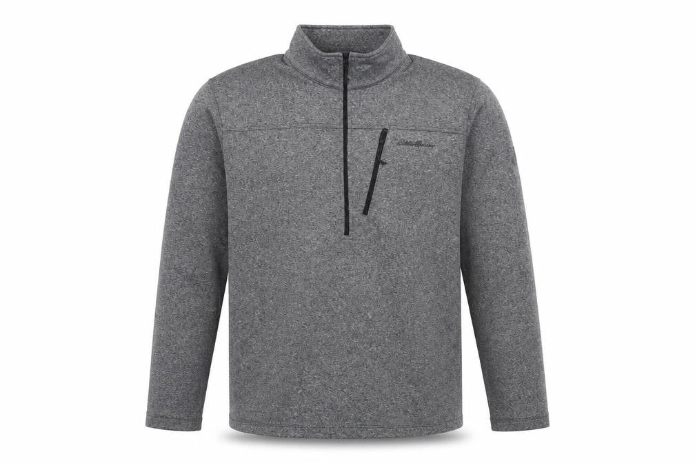 Front view of Eddie Bauer Men's Grey XL 1/4 Zip Fleece Sweatshirt Outdoor Pullover