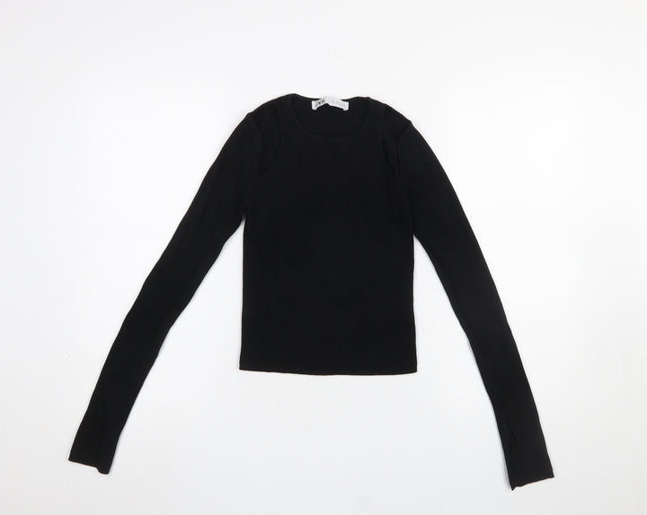 Zara Women Black Slim Fit Long Sleeve Knit Jumper Size 8