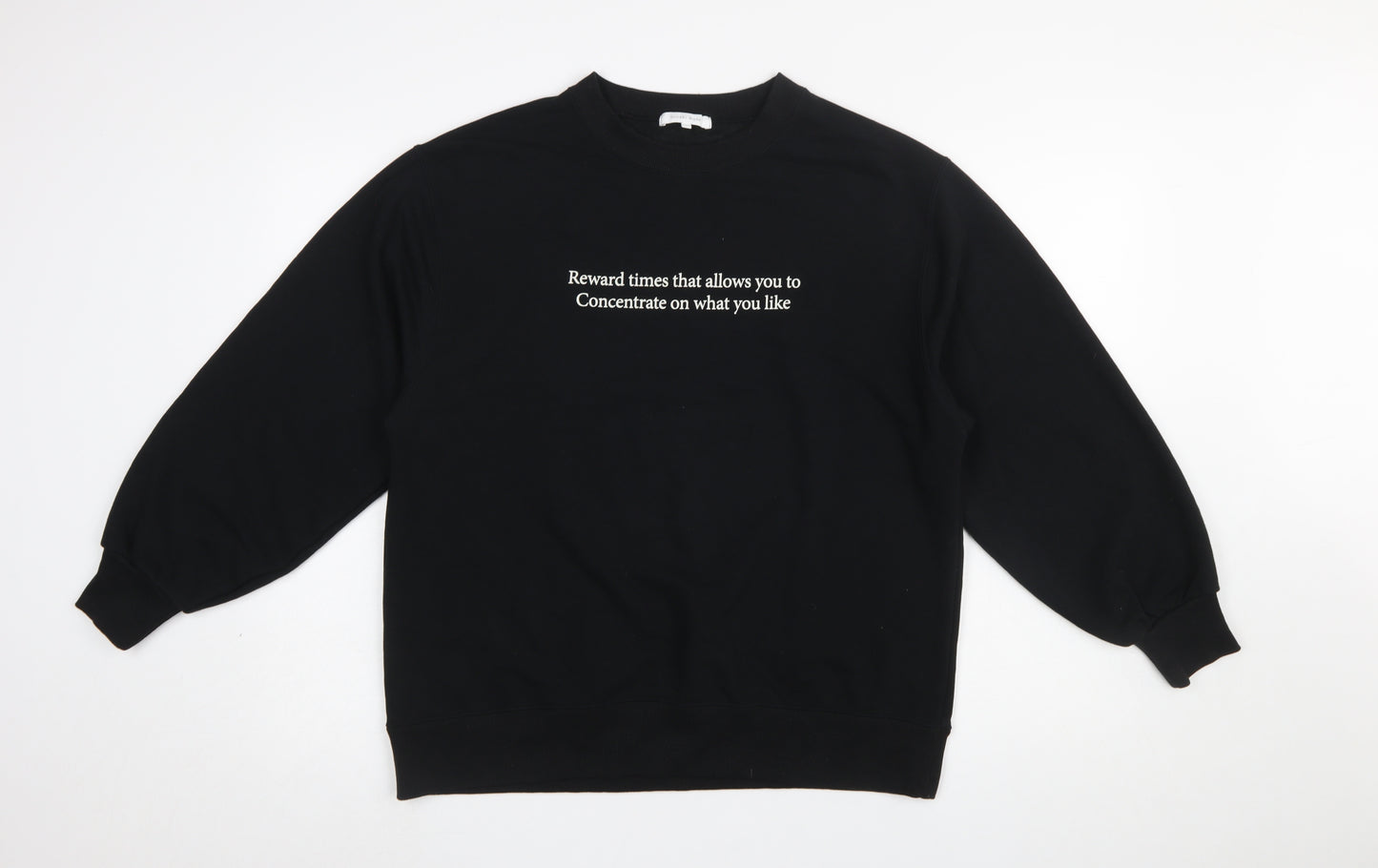 Global Work Women's Black Pullover Sweatshirt L Graphic Print Crew Neck