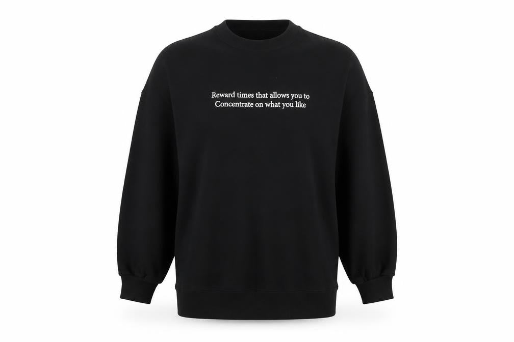 Front view of Global Work Women's Black Pullover Sweatshirt L Graphic Print Crew Neck