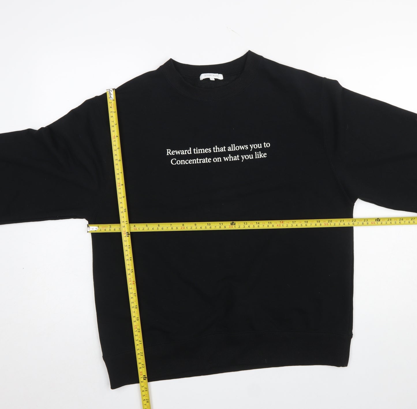 Global Work Women's Black Pullover Sweatshirt L Graphic Print Crew Neck
