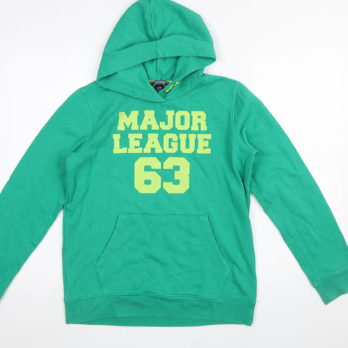 Lands' End Boys Green Pullover Hoodie 12-14 Years Cotton Blend Major League Print