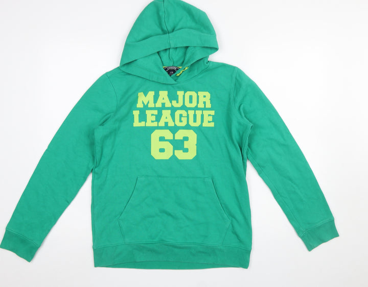 Lands' End Boys Green Pullover Hoodie 12-14 Years Cotton Blend Major League Print
