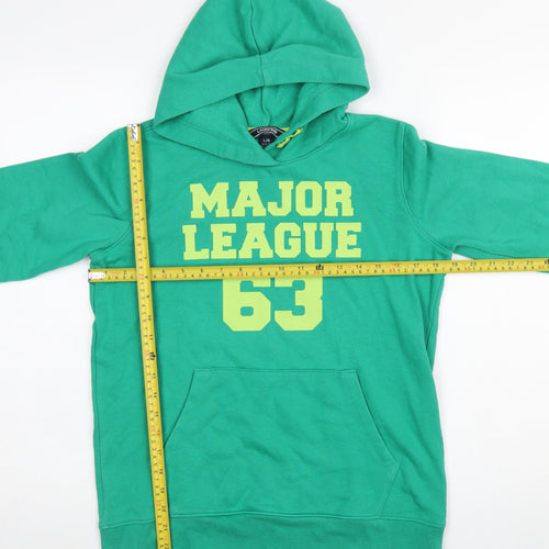Lands' End Boys Green Pullover Hoodie 12-14 Years Cotton Blend Major League Print