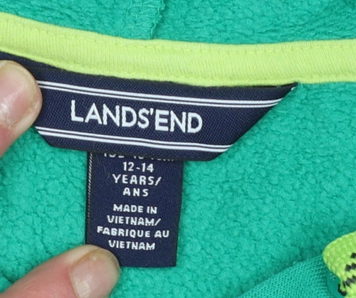 Lands' End Boys Green Pullover Hoodie 12-14 Years Cotton Blend Major League Print