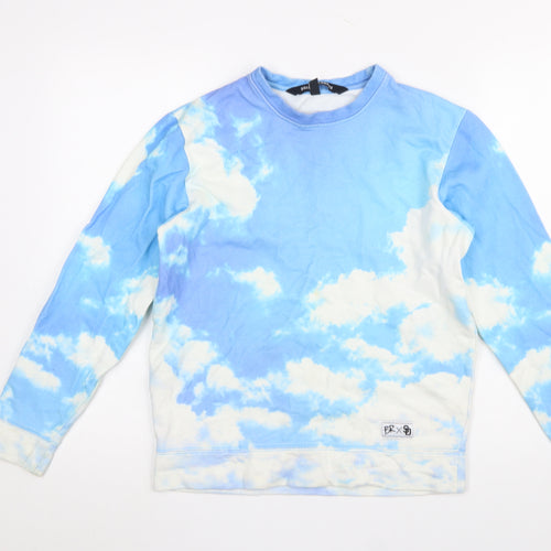 Breaking Rocks Womens Blue Cloud Print Cotton Pullover Sweatshirt S