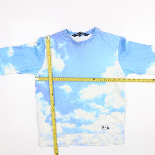 Breaking Rocks Womens Blue Cloud Print Cotton Pullover Sweatshirt S