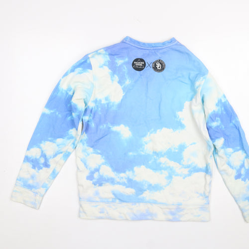Breaking Rocks Womens Blue Cloud Print Cotton Pullover Sweatshirt S