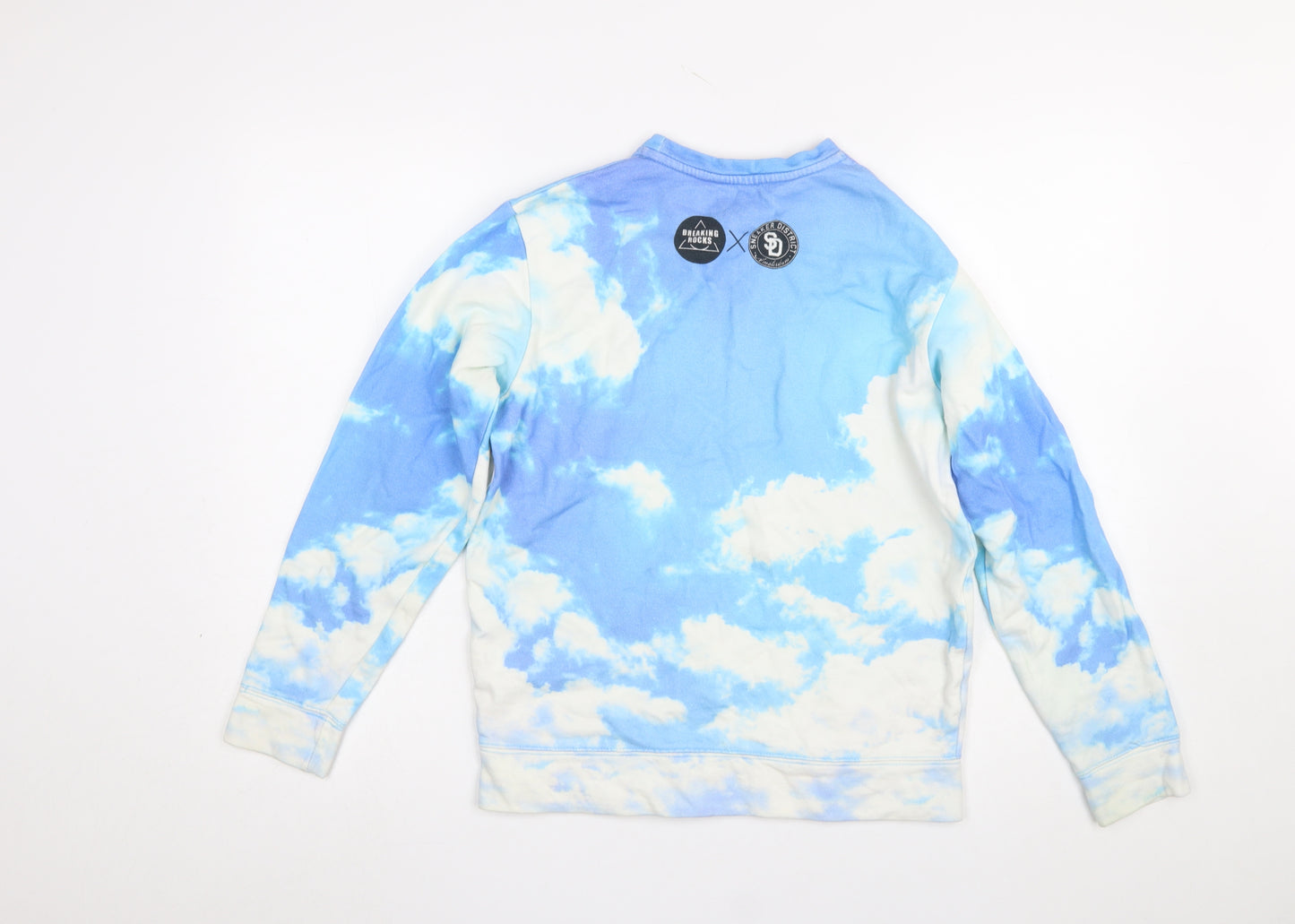 Breaking Rocks Womens Blue Cloud Print Cotton Pullover Sweatshirt S