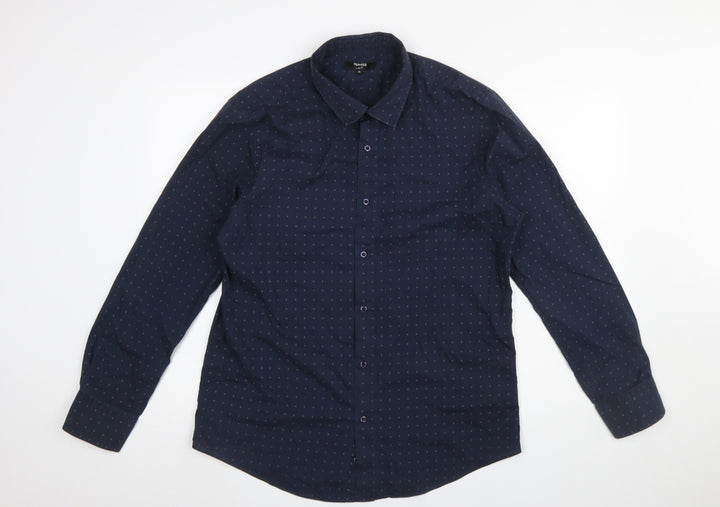 Dunnes Stores Men's Navy Slim Fit Long Sleeve Button-Up Shirt XL