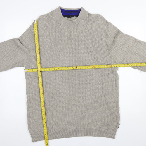 Ted Baker Men's Grey Waffle-Knit Cotton Wool Jumper Size L