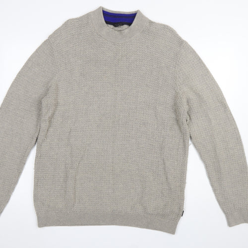 Ted Baker Men's Grey Waffle-Knit Cotton Wool Jumper Size L