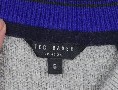 Ted Baker Men's Grey Waffle-Knit Cotton Wool Jumper Size L