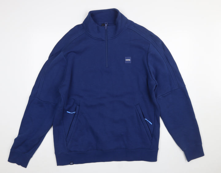 Diesel Men's Blue XL 1/4 Zip High Neck Cotton Sweatshirt