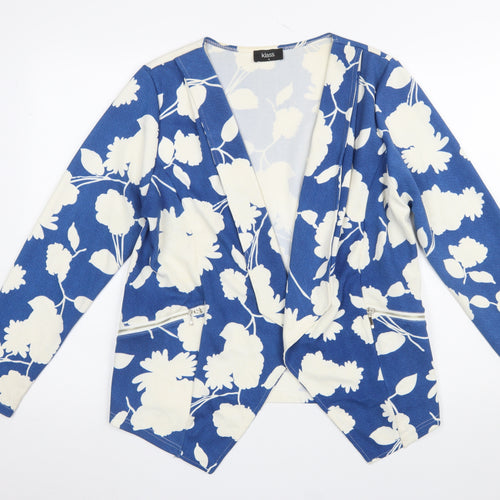 Klass Women Blue Floral Blazer Jacket Size 12 Stretch Woven