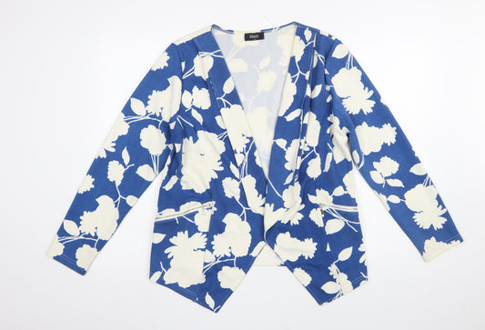 Klass Women Blue Floral Blazer Jacket Size 12 Stretch Woven