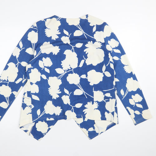 Klass Women Blue Floral Blazer Jacket Size 12 Stretch Woven