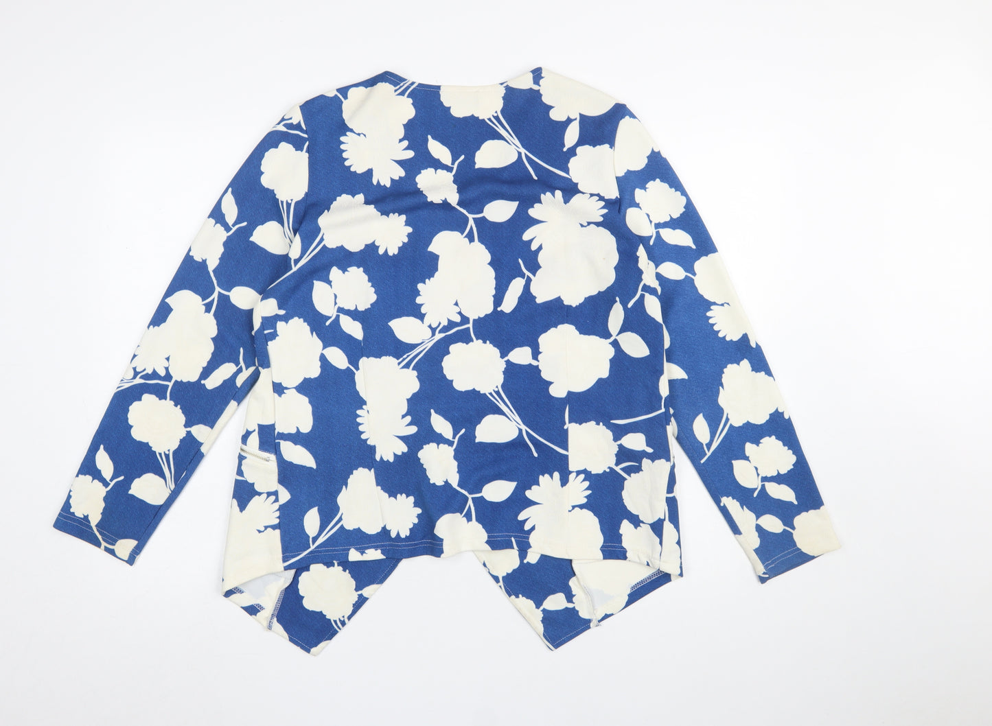 Klass Women Blue Floral Blazer Jacket Size 12 Stretch Woven