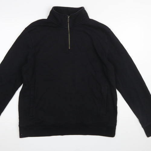 Marks and Spencer Men's Black 1/4 Zip Sweatshirt Size L